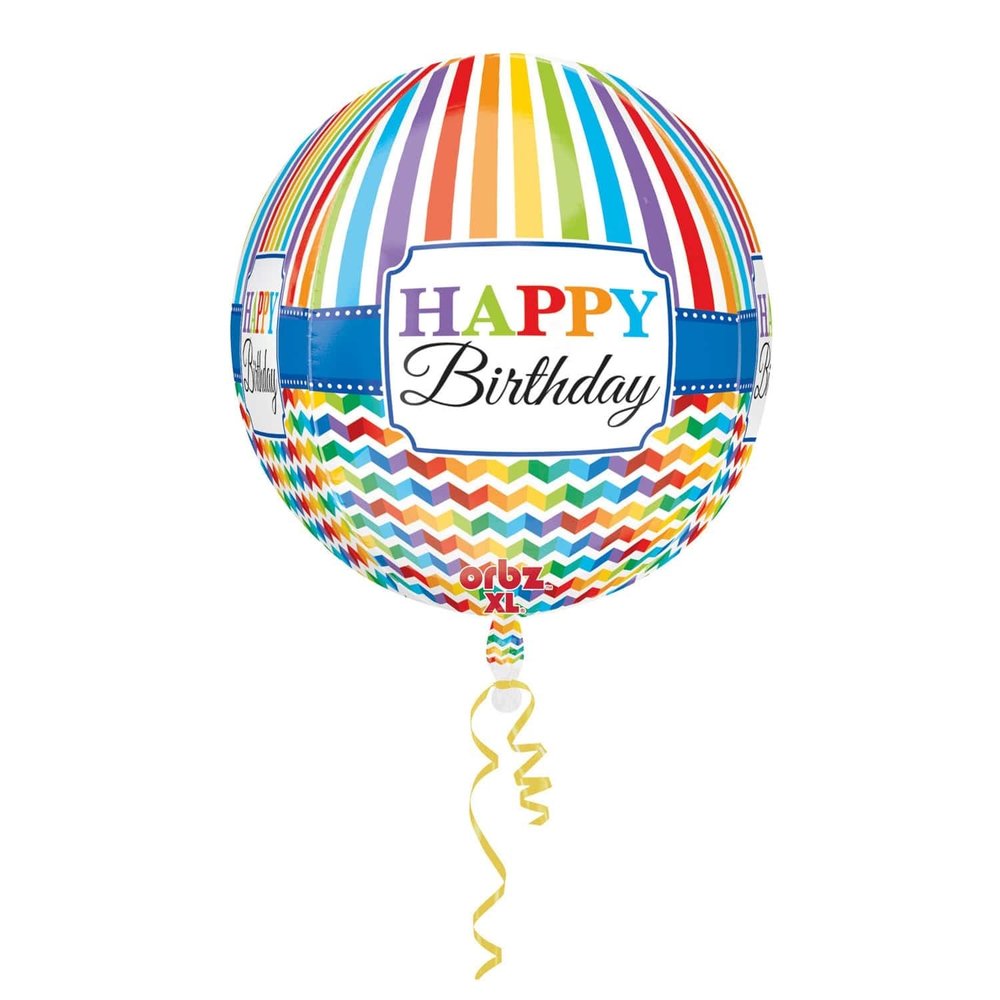 Orbz Balloon Joyeux anniversaire Couleurs arc-en-ciel | 40cm