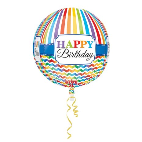 Orbz Balloon Joyeux anniversaire Couleurs arc-en-ciel | 40cm