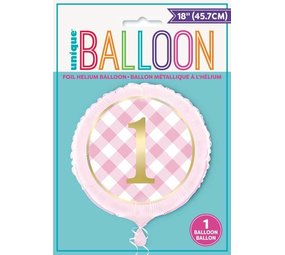 Unique Party Helium Balloon 1st Birthday Gold-pink checkered | empty