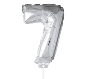 Figure balloon 7 silver with stick | 40cm Figure balloon 7 silver with stick | 40cm