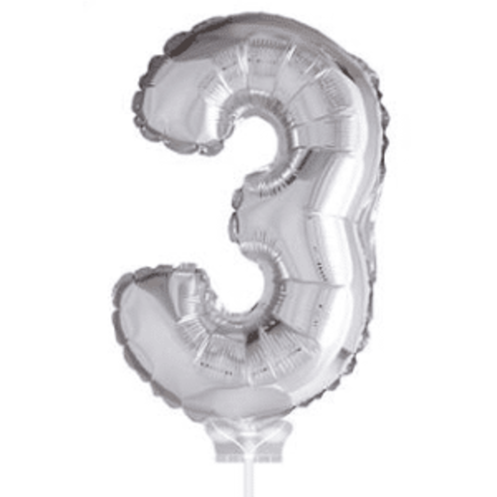Figure Balloon 3 Argent avec bâton | 40cm