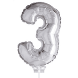 Digit balloon 3 silver with stick | 40cm Digit balloon 3 silver with stick | 40cm