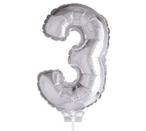 Cijfer ballon 3 Zilver met stokje | 40cm Cijfer ballon 3 Zilver met stokje | 40cm