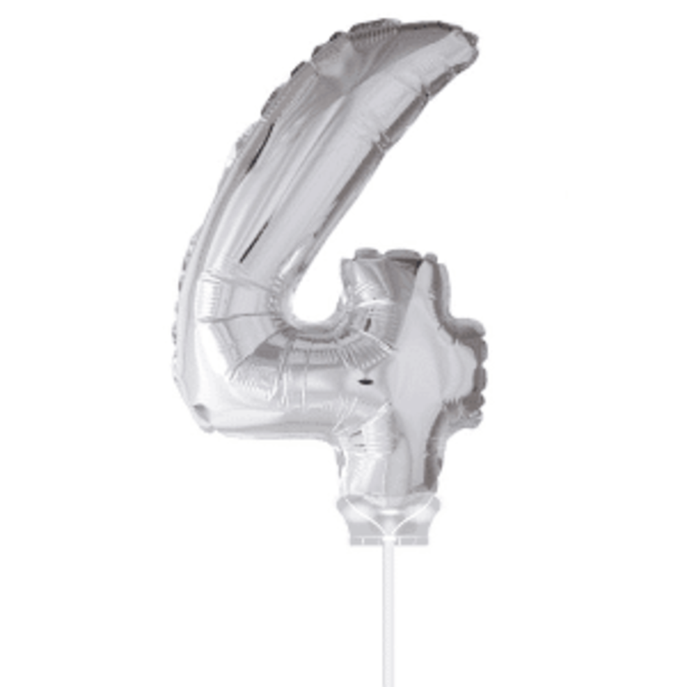 Figurenballon 4 Silber mit Stick | 40 cm