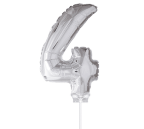 Figure Balloon 4 Argent avec bâton | 40cm Figure Balloon 4 Argent avec bâton | 40cm