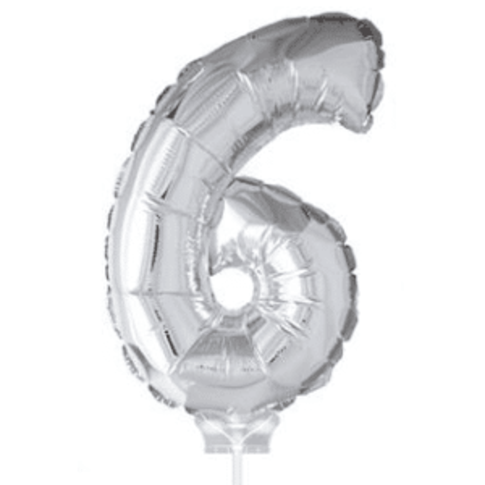 Cijfer ballon 6 Zilver met stokje | 40cm Cijfer ballon 6 Zilver met stokje | 40cm