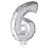 Figurenballon 6 Silber mit Stick | 40 cm Figurenballon 6 Silber mit Stick | 40 cm