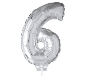 Cijfer ballon 6 Zilver met stokje | 40cm Cijfer ballon 6 Zilver met stokje | 40cm