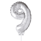Folat Figurenballon 9 Silber mit Stick | 40 cm