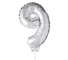 Folat Cijfer ballon 9 Zilver met stokje | 36cm Folat Cijfer ballon 9 Zilver met stokje | 36cm