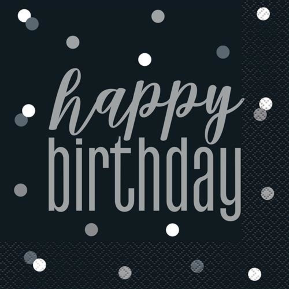 Unique Party Servietten schwarzer Silber Glanz alles Gute zum Geburtstag 33x33cm | 16 Stücke Unique Party Servietten schwarzer Silber Glanz alles Gute zum Geburtstag 33x33cm | 16 Stücke