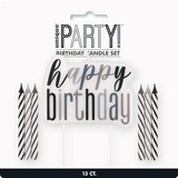 Unique Party Cake candles Happy Birthday Glitz Black Silver | 13-piece Unique Party Cake candles Happy Birthday Glitz Black Silver | 13-piece