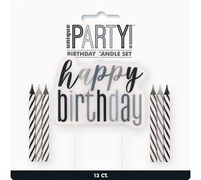 Unique Party Kuchenkerzen alles Gute zum Geburtstag Glitz Schwarz Silber | 13-teilig