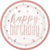 Unique Party Borden Glitz Rose Goud Happy Birthday 23cm | 8 stuks
