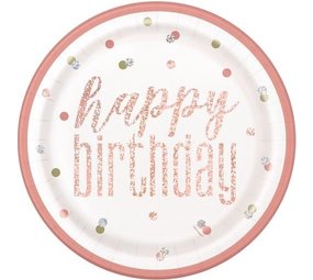 Unique Party Glitz Rose Gold Happy Birthday 23cm | 8 pieces Unique Party Glitz Rose Gold Happy Birthday 23cm | 8 pieces
