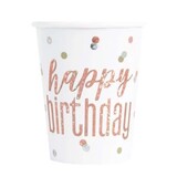 Cup Rose Gold Happy Birthday Roségold Glitter | 8 Stücke