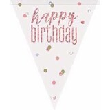 Vlaggenlijn Slinger Happy Birthday Rose Gold Glitz | 274cm