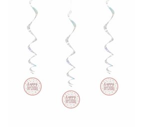 Unique Party Hangdecoratie Glitz Happy Birthday Rose Goud | 6 stuks