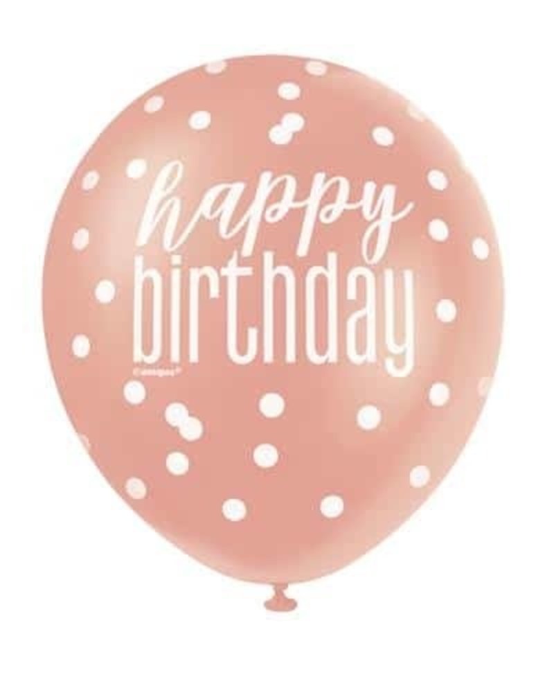 Ballon Happy Birthday Glitz Rose Goud | 6 stuks