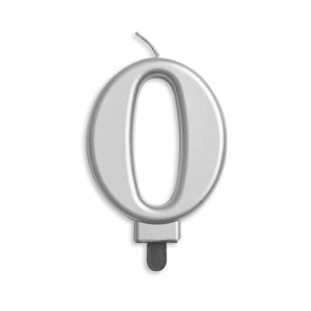 Globos Nordic Kerze 0 Jahre Silber Metallic | 8cm