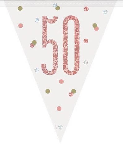 Unique Party Ligne de drapeau Slinger 50 ans Glitz d'or rose | 274cm