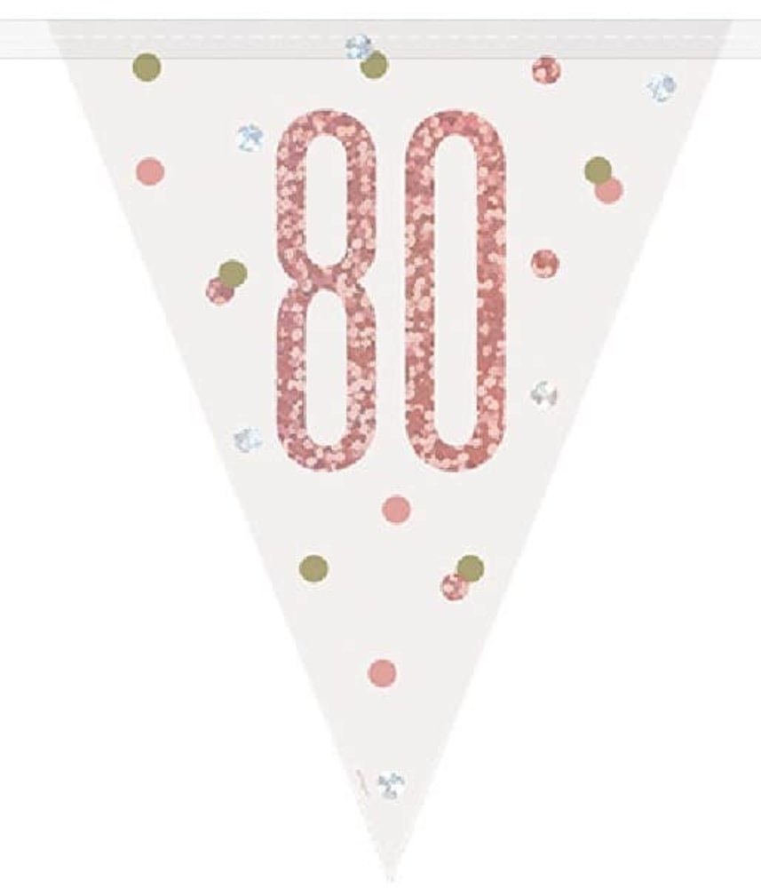 Unique Party Flag -Linie Slinger 80 Jahre Roségold Glitz | 274 cm Unique Party Flag -Linie Slinger 80 Jahre Roségold Glitz | 274 cm