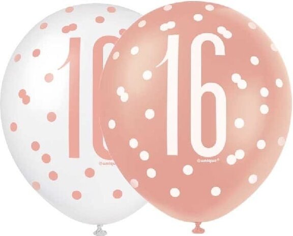 Unique Party Ballons 16 ans Glitz Rose Gold | 6 morceaux