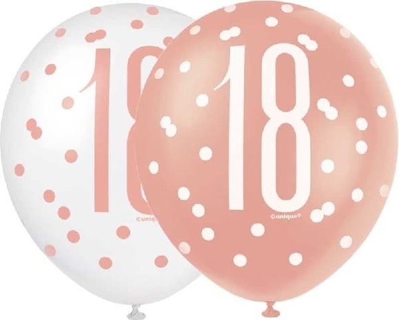 Unique Party Ballonnen 18 jaar Glitz Rose Goud | 6 stuks