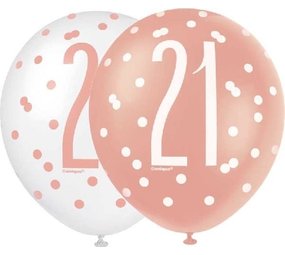 Unique Party Ballonnen 21 jaar Glitz Rose Goud | 6 stuks Unique Party Ballonnen 21 jaar Glitz Rose Goud | 6 stuks