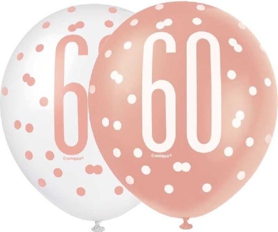 Unique Party Ballonnen 60 jaar Glitz Rose Goud | 6 stuks Unique Party Ballonnen 60 jaar Glitz Rose Goud | 6 stuks