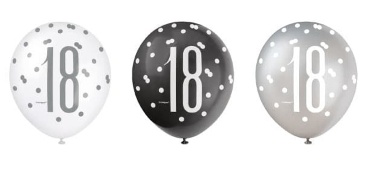 Luftballons 18 Jahre Glitzschwarz Silber | 6 Stück Luftballons 18 Jahre Glitzschwarz Silber | 6 Stück