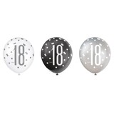 Luftballons 18 Jahre Glitzschwarz Silber | 6 Stück