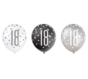 Ballons 18 ans Glitz Black Silver | 6 morceaux Ballons 18 ans Glitz Black Silver | 6 morceaux