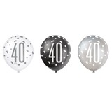 Ballons 40 ans Glitz Black Silver | 6 morceaux