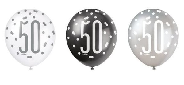 Ballonnen 50 jaar Glitz Zwart Zilver | 6 stuks Ballonnen 50 jaar Glitz Zwart Zilver | 6 stuks