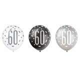 Balloons 60 Years Glitz Black Silver | 6 pieces Balloons 60 Years Glitz Black Silver | 6 pieces