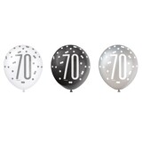 Ballons 70 ans Silver Black Silver | 6 morceaux Ballons 70 ans Silver Black Silver | 6 morceaux