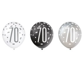 Luftballons 70 Jahre Glitzschwarz Silber | 6 Stück Luftballons 70 Jahre Glitzschwarz Silber | 6 Stück