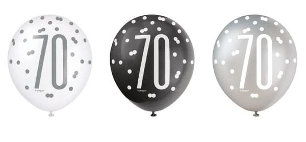 Ballons 70 ans Silver Black Silver | 6 morceaux