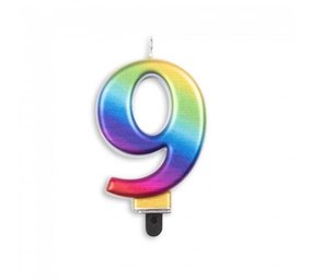 Globos Nordic Kerze 9 Jahre Regenbogen Metallic | 8cm Globos Nordic Kerze 9 Jahre Regenbogen Metallic | 8cm