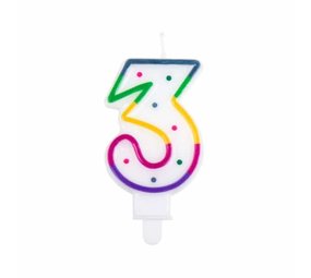 Boland Bougie 3 ans Rainbow Dot | 8cm Boland Bougie 3 ans Rainbow Dot | 8cm