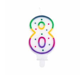 Boland Bougie 8 ans Rainbow Dot | 8cm Boland Bougie 8 ans Rainbow Dot | 8cm