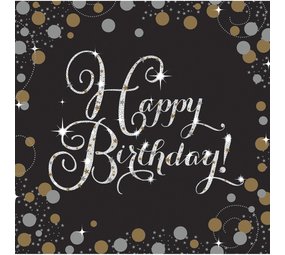 Amscan Servetten Happy Birthday Sparkling Goud 33x33cm | 16 stuks Amscan Servetten Happy Birthday Sparkling Goud 33x33cm | 16 stuks