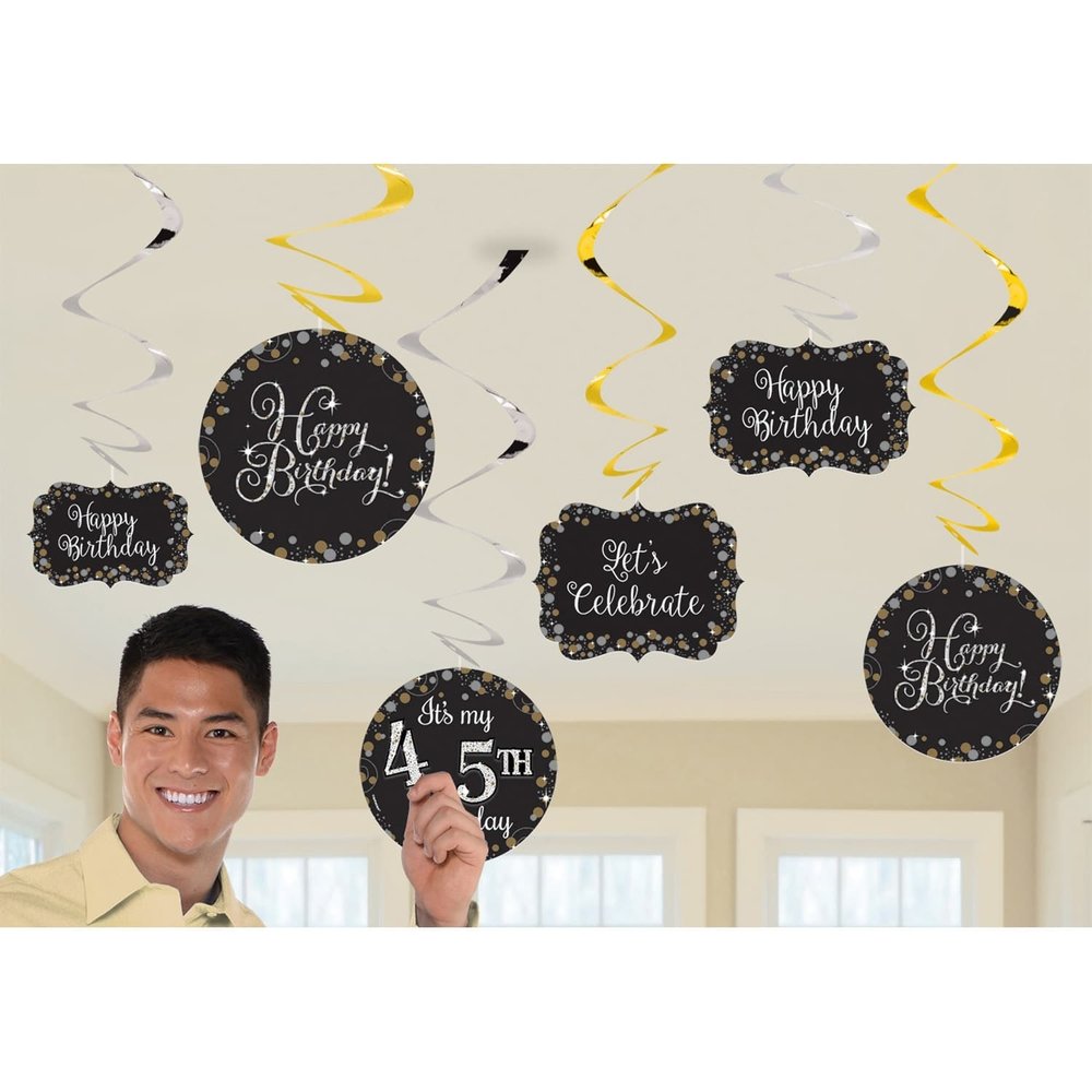 Decoratie swirl Happy Birthday Sparkling Goud met leeftijd | 12 stuks Decoratie swirl Happy Birthday Sparkling Goud met leeftijd | 12 stuks