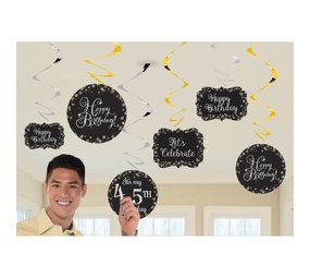 Decoration Swirl Happy Birthday Sparkling Gold with age | 12 pieces Decoration Swirl Happy Birthday Sparkling Gold with age | 12 pieces