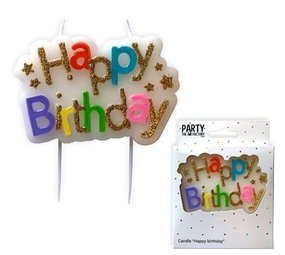 Haza - Witbaard Blok kaars Happy Birthday Haza - Witbaard Blok kaars Happy Birthday