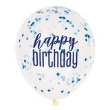 Confetti ballonnen Happy Birthday Blauw Glitz 30cm | 6 stuks