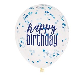 Confetti Balloons Joyeux anniversaire Bleu Glitz 30cm | 6 morceaux