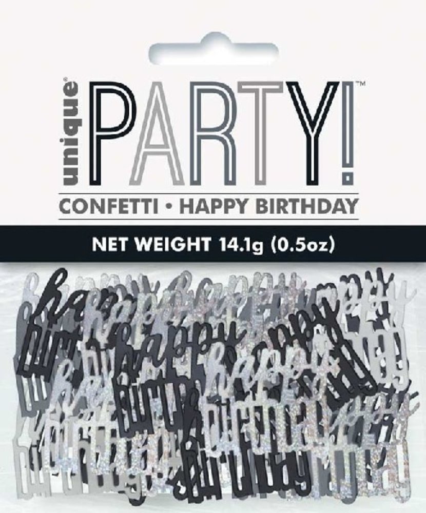 Unique Party Confetti joyeux anniversaire argent noir Glitz | 14gr Unique Party Confetti joyeux anniversaire argent noir Glitz | 14gr