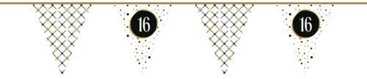 Vlaggenlijn Slinger 16 jaar Festive Goud Papier | 6 mtr